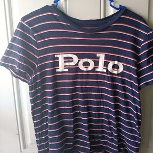 Polo by Ralph Lauren Cropped Navy Tee with White & Red Stripes